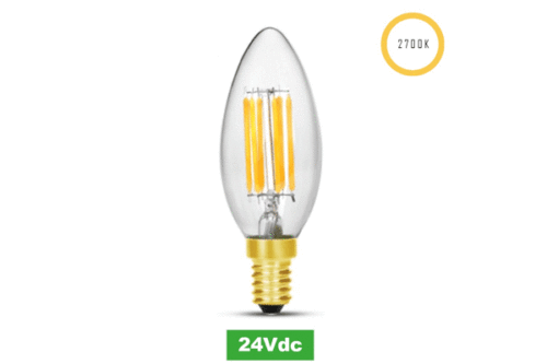 LED-Filament Kerze, 24V, 5W, 2700K, E14 (Adapter E27)