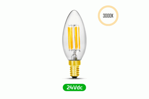 LED-Filament Kerze, 24V, 5W, 3000K, E14 (Adapter E27)